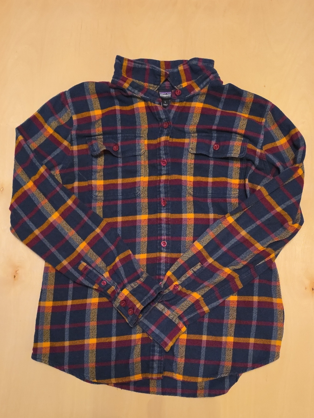 Patagonia Men's Navy, Maroon & Mustard Plaid Button-Down Shirt